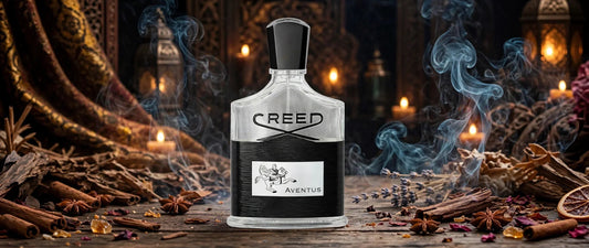 Flacon Creed Aventus dans une mise en scène orientale